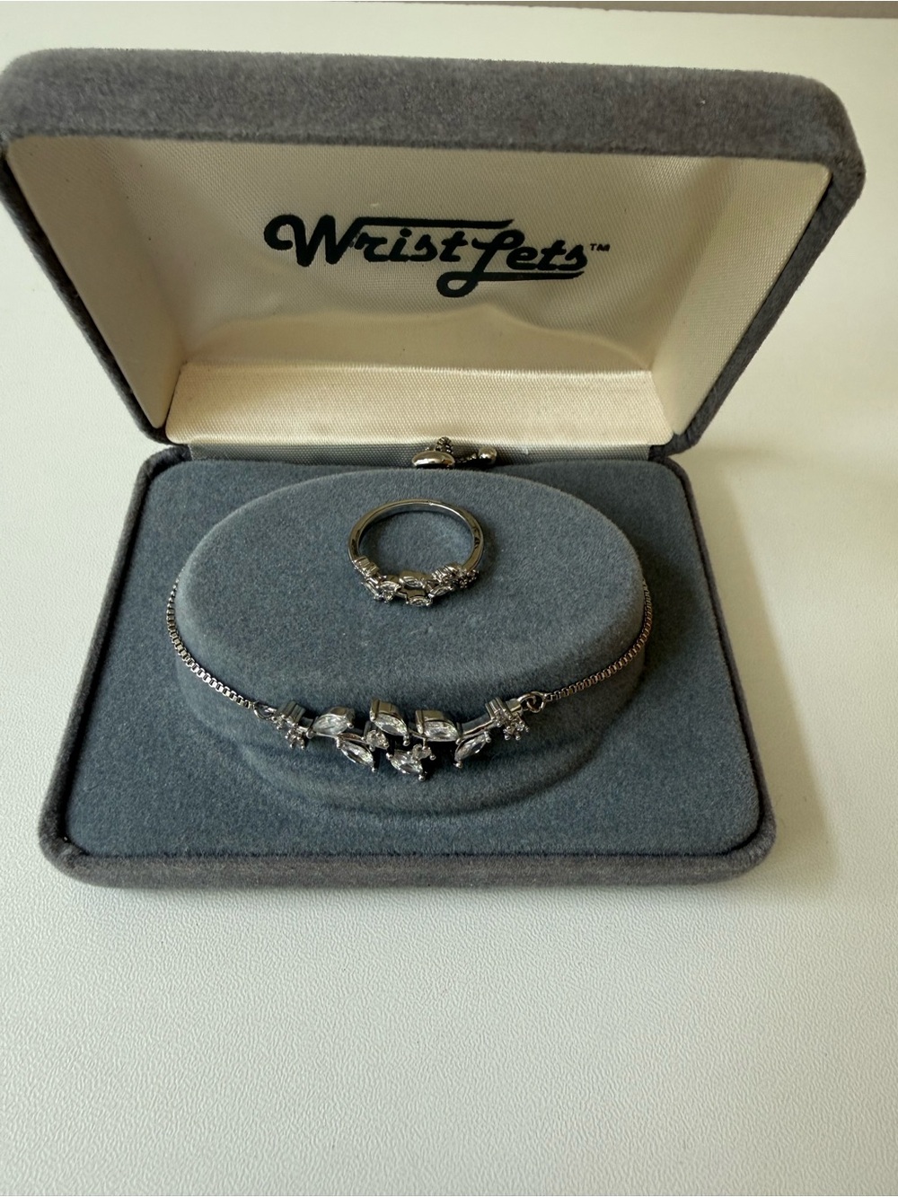 Silver-Tone Crystal Necklace and Ring Set - Clear/Silver